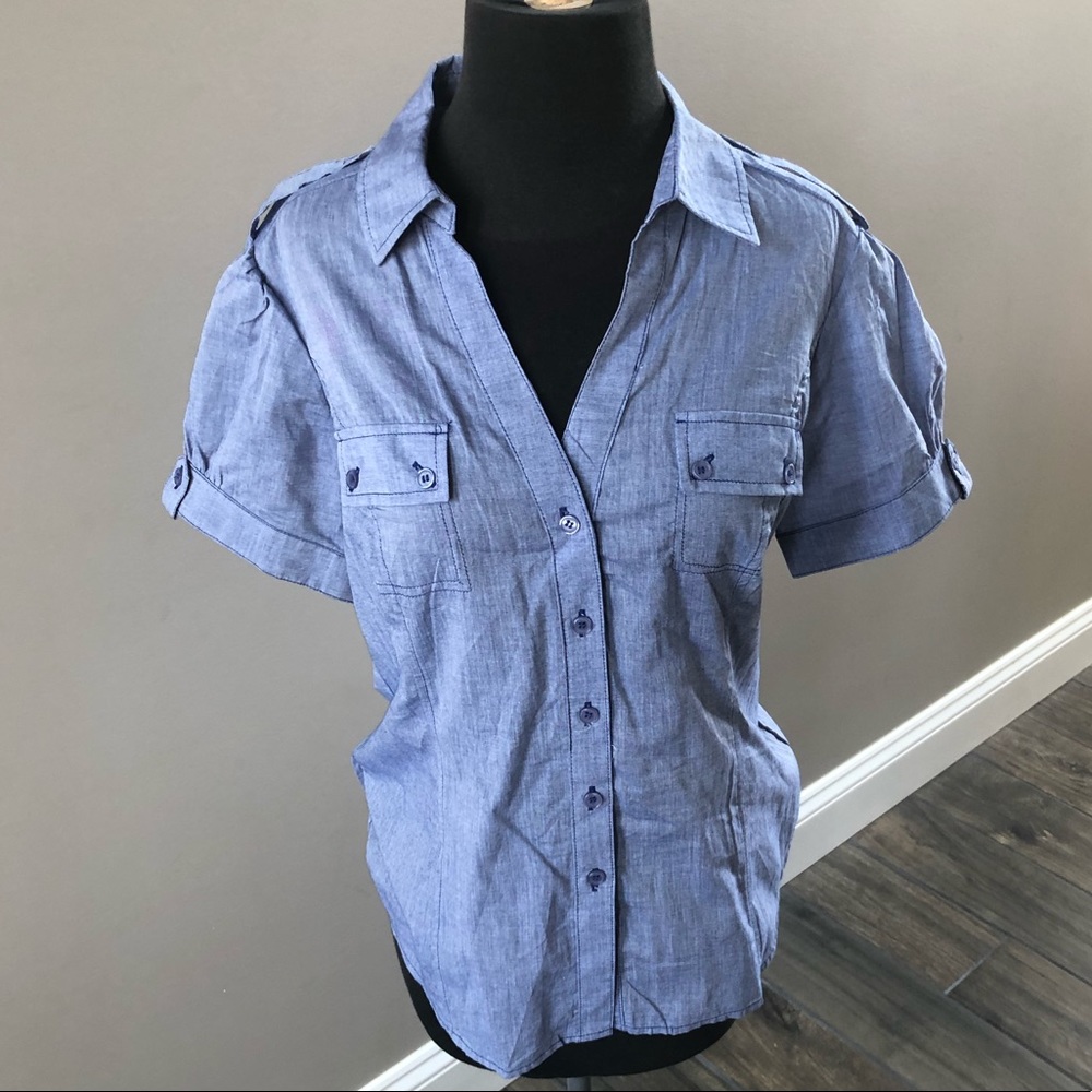 Harve Benard Blue Short Sleeve Button-Down Shirt